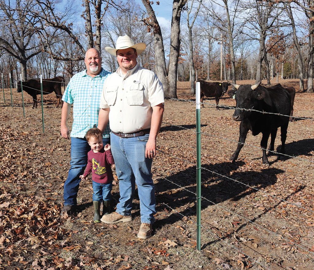 Buttry Cattle Co. is a family operation that offers Ozarks-raised Wagyu. Pictured are Brian Buttry, his son Cole and grandson Aven. Photo by Julie Turner-Crawford. 