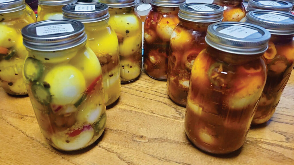 Sara uses quail and chicken eggs in her specialty hot pickled eggs. Quail eggs include Zesty Dill, Zesty Bread and Butter, Garlic Dill. Chicken eggs Spicy, Spicy Garlic, Garlic Onion and Zesty Dill. She also sells pickled green beans. Contributed Photo. 