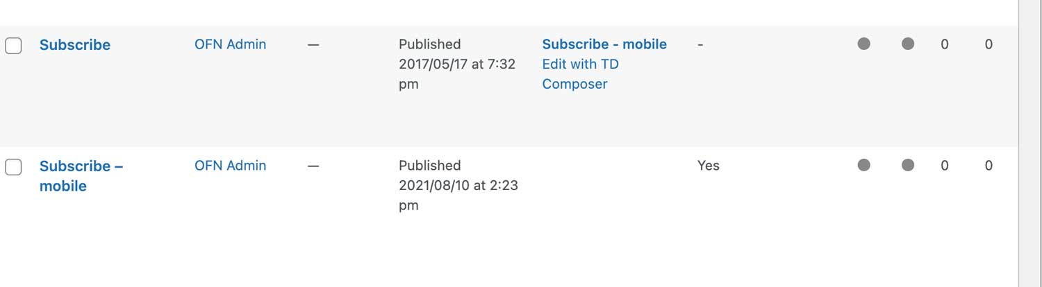 Dashboard Pages List