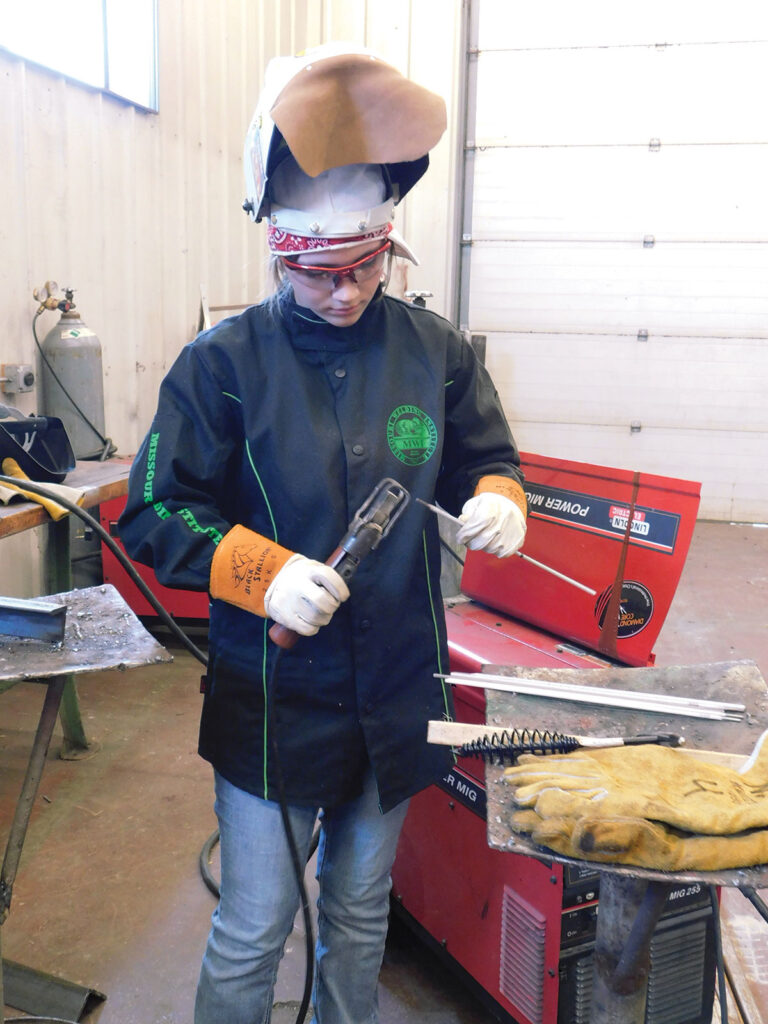 Brooklyn Foreman getting ready to work on a welding project for FFA. Submitted Photo.