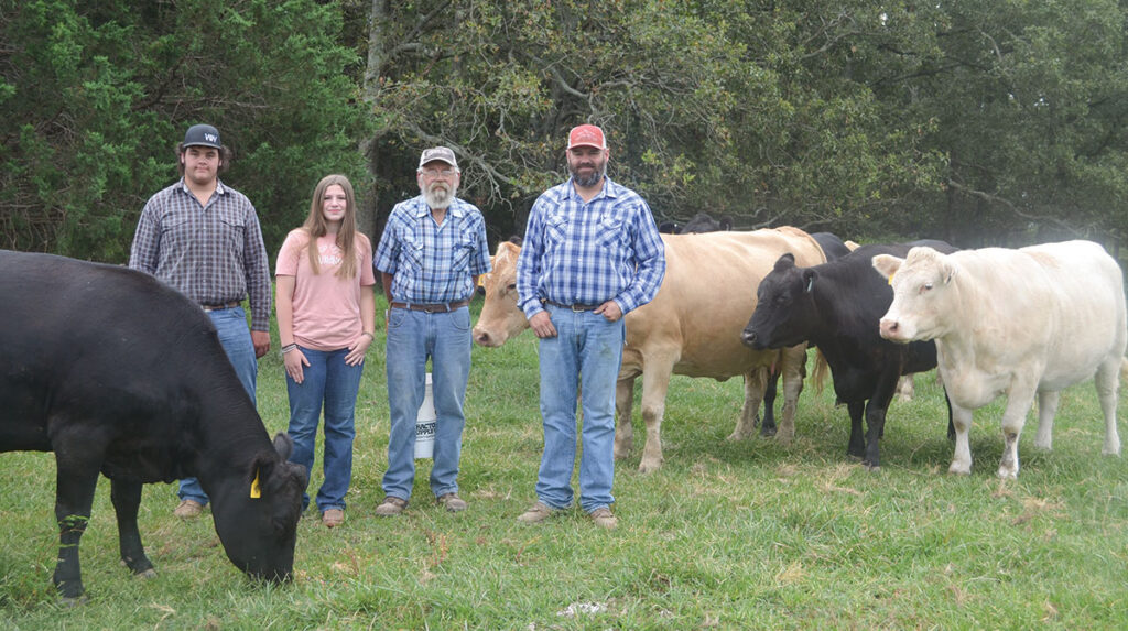The Wrinkle family has been raising cattle for more than 100 years in Laclede County, Mo. Pictured, from left, are Thomas, Addalynne, Tom and Aaron Wrinkle. Photo by Laura L. Valenti