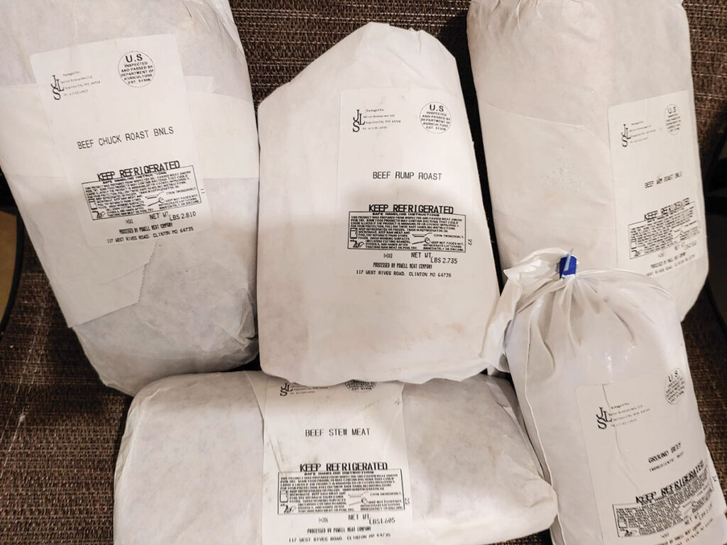 Josh Salmon's customers get more meat for their money with the frozen beef than if he sells a lightweight animal. At this time no whole, halves, or quarters are offered to customers. Submitted Photo.