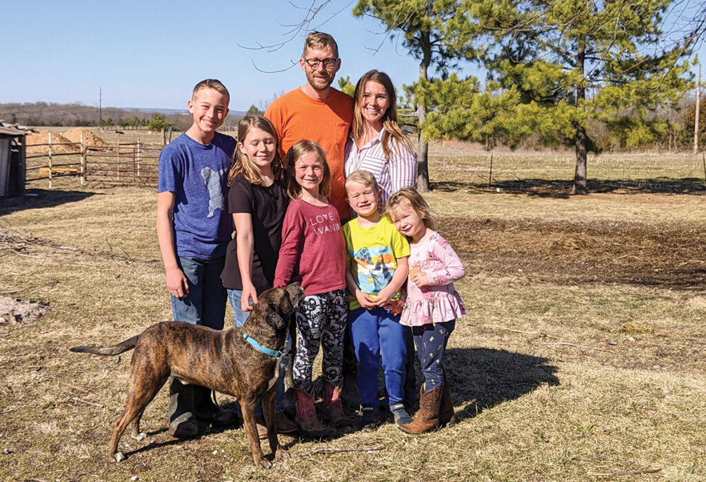 Austin Lebahn, his wife 
Rebekah, and their five 
children raise beef cattle on a former dairy farm once owned by 
Austin’s grandparents. Photo by Eileen J. Manella.