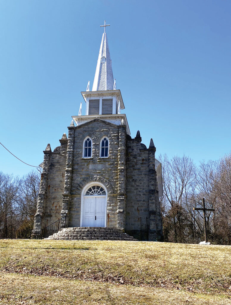 Cayuga Splitlog Mission Church was constructed by the Seneca Tribe Chief Mathis Splitlog. Photo by Sheila Stogsdill. 