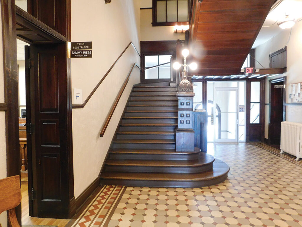 Grand Staircase inside the historic courthouse in Mount Vernon, Missouri. Photo by Neoma Foreman.