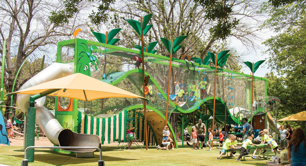 Helmerich Playground Behaving Like Animals offers free play experiences for toddlers and older children in separate areas. Photo courtesy of the Tulsa Zoo. 