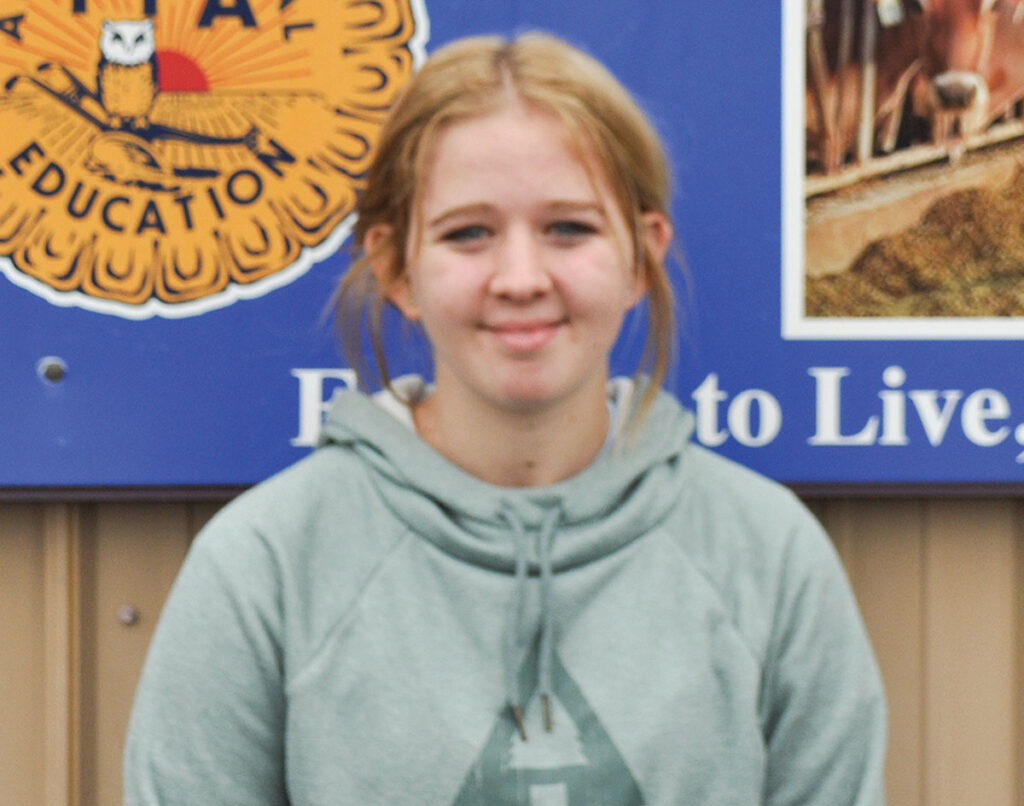 Justine Justice of Fordland, Missouri is a member of the Fordland FFA Chapter. She is the daughter of Shelby and Josh Hogan. Photo by Julie Turner-Crawford. 