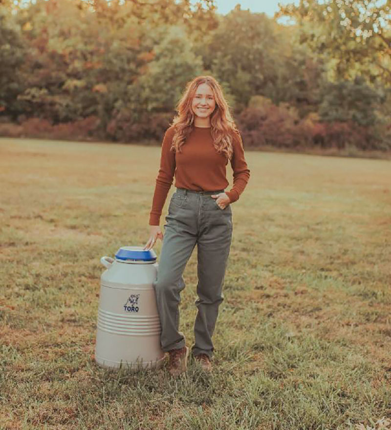 Hanleigh Young runs her own one-woman operation, Sync Up Breeding, working with AI, bull selection, herd synchronization and breeding. Contributed Photo. 