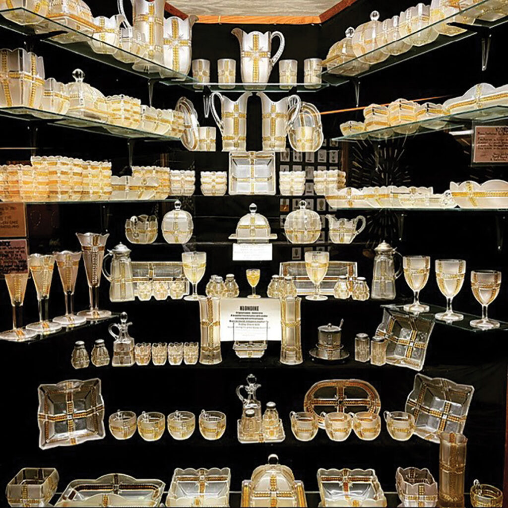 Another display presented a complete set of Klondike glassware. Mesmerizing, with the golden yellow hue. One wine glass alone is worth over $1,100, which is precisely why everything is safely protected behind thick-paned viewing glass. Contributed Photo. 