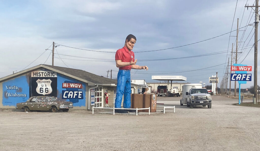 Hi-Way Cafe in Vinita, Oklahoma, is a popular stop along Route 66 and is loved for its delicious food and fun photo opportunities. Photo by Debbie Elder. 