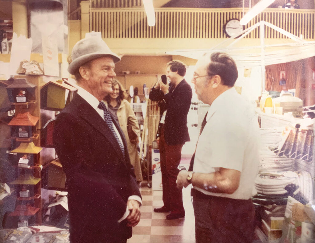 Paul Harvey talking with Harold's father, Joseph, at the hardware store. Paul Harvey was a spokesperson for True Value. Submitted Photo. 