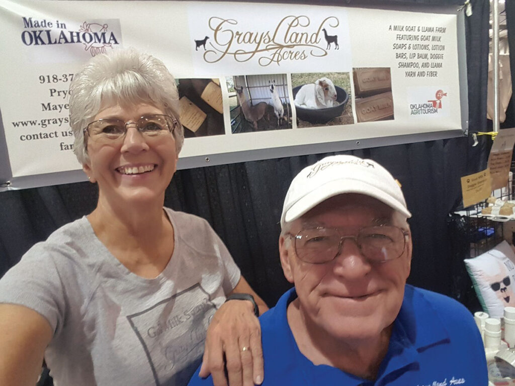 Steve and Myra Grayson at their booth for Grays Lland Acres. Submitted Photo. 