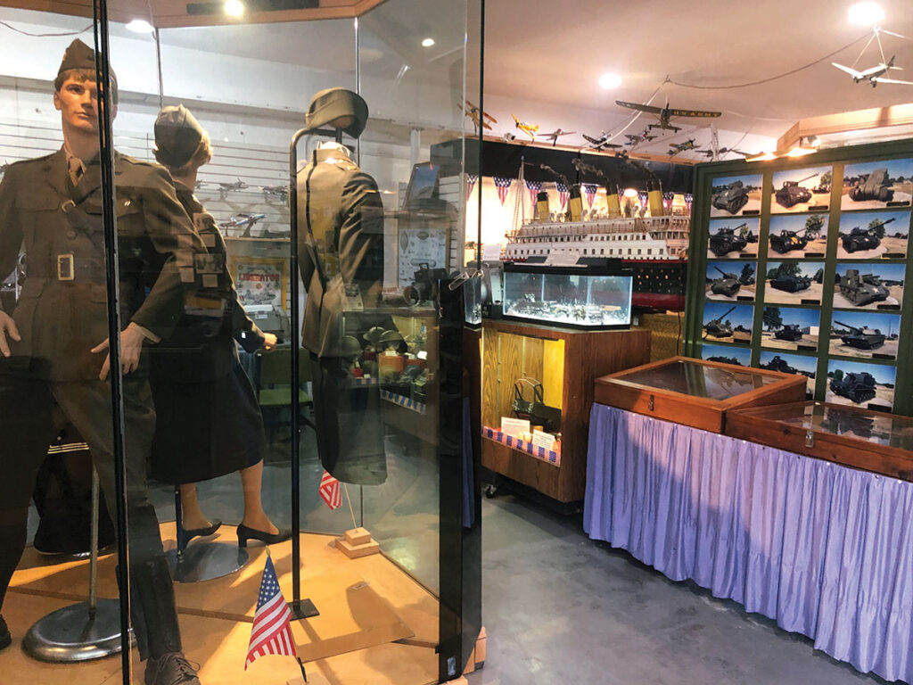 Uniforms and other displays inside the Air and Military Museum. Photo by Ruth Hunter.