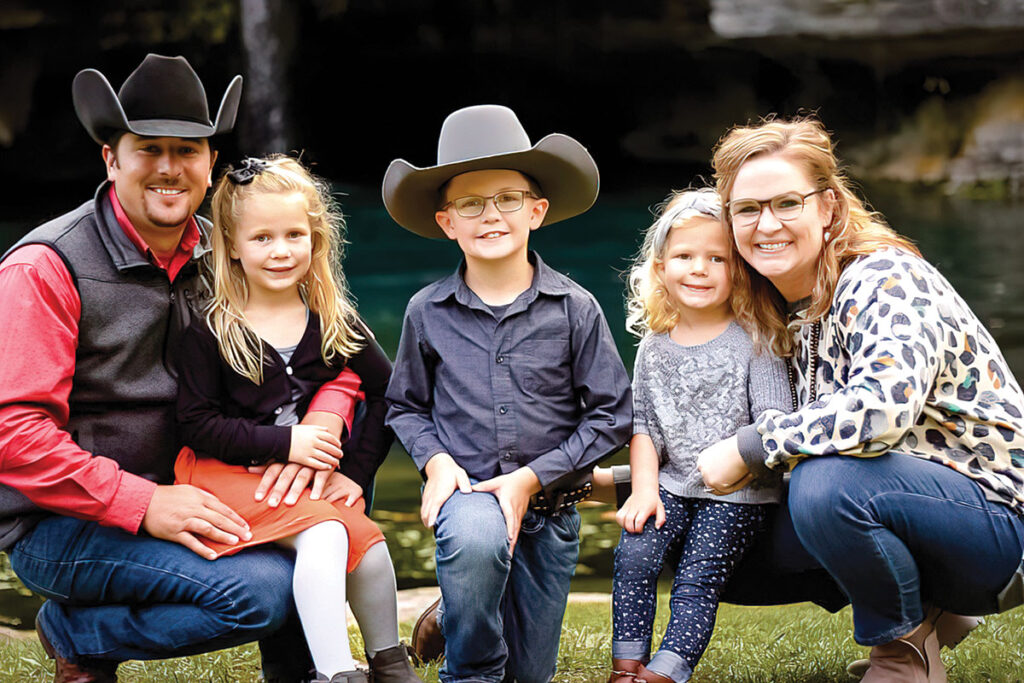Tanner and Kerre Clark are members of the American Farm Bureau Federation Young Farmer & Ranchers Committee for the 2021-2022 year. The Douglas County, Mo., couple, pictured with their children Flint, Tenley and Dalley, work with other members to promote agriculture. Submitted Photo.