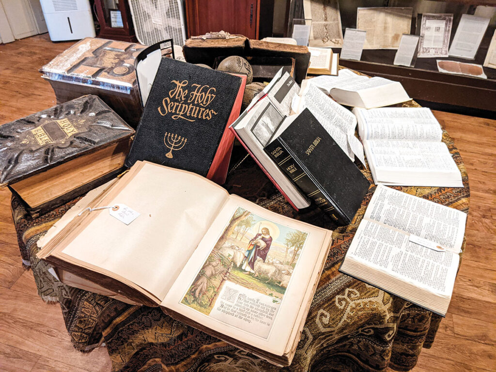 Some of the many bibles that can be seen at the Bible Museum. Photo by Eileen J. Manella.