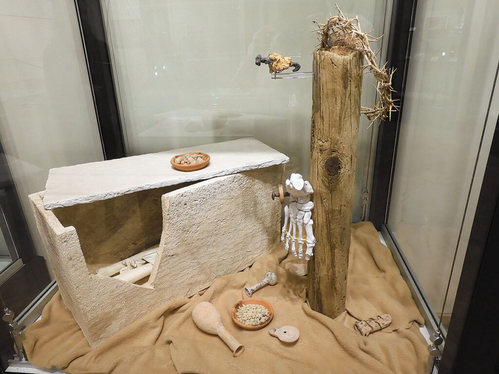 a replica of the first discovered crucifixion evidence at the Lady Linda Byrd Smith Museum of Biblical Archaeology at Harding University. Photo by Terry Ropp. 
