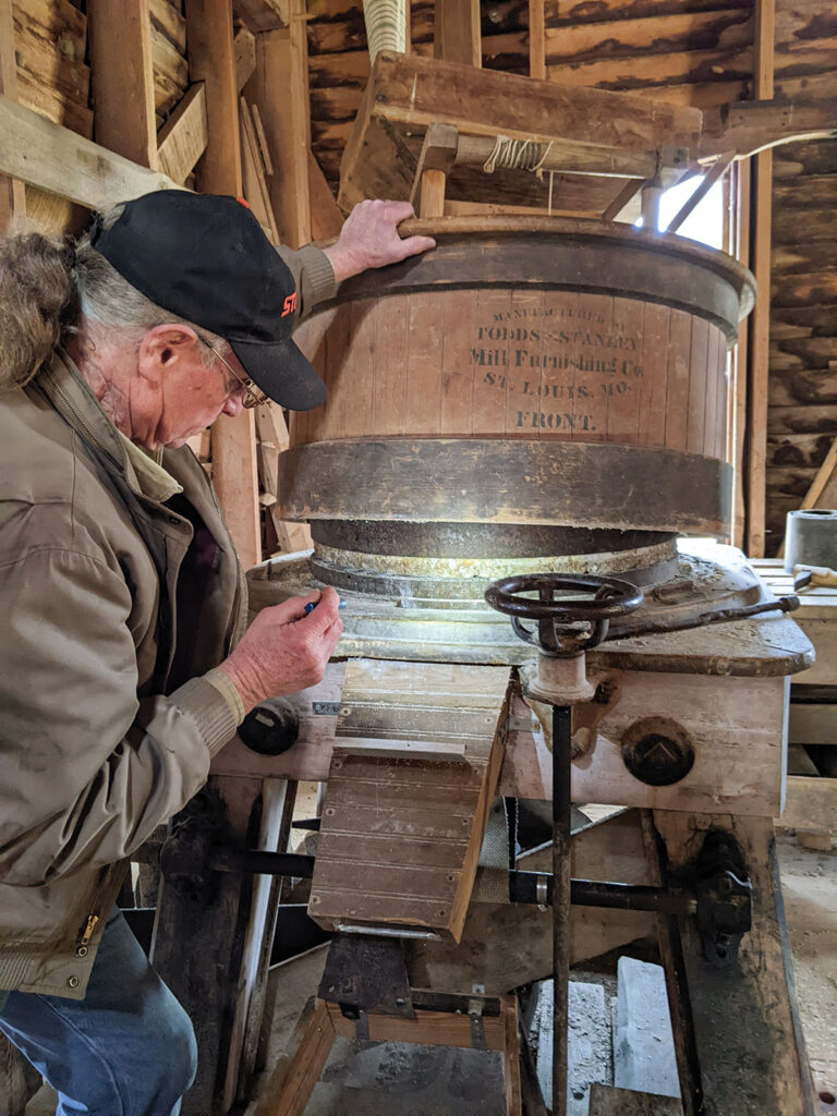 Corn grinder at the Topaz Mill in Douglas County, Missouri. Photo by Eileen J. Manella.