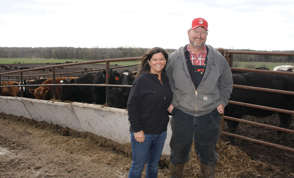 Aaron and Teresa Johnson utilize facilities once used to house and feed dairy cattle for their cattle feeding operation. Photo by Julie Turner-Crawford.