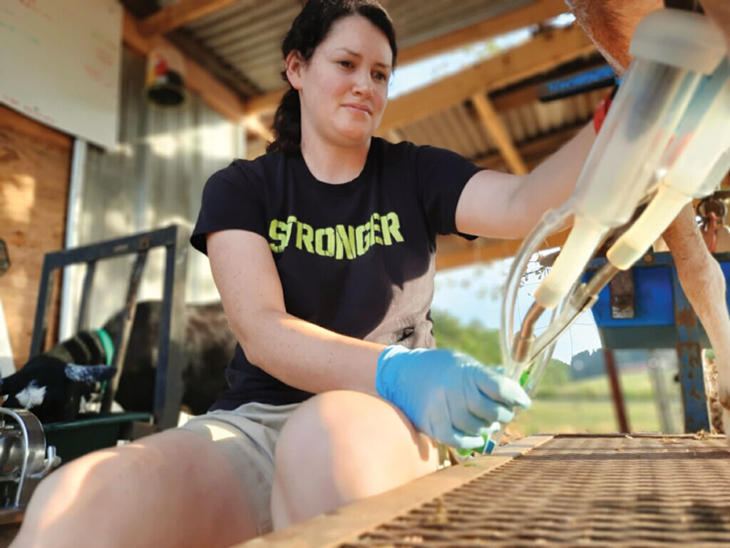 Jen Ruyter at one of the goat milking stations at New Dawn Goat Dairy. Submitted Photo. 