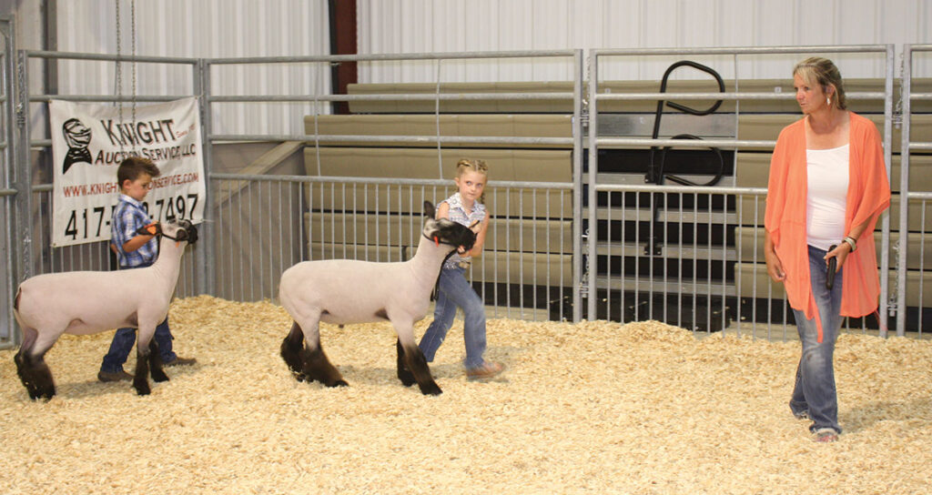 Mary Anne Keck watching two kids showing their sheep in the arena. Submitted Photo. 