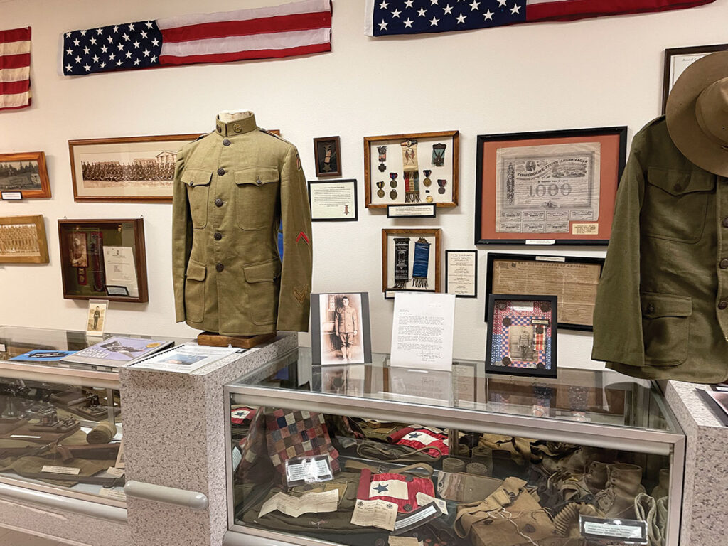 Military display from World War I, World War II, and Vietnam War. Photo by Ruth Hunter. 