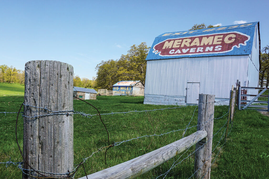 Meramec Caverns sign painted on a old barn is on the old Route 66 route. Photos courtesy of Rhys Martin of Cloudless Lens Photography. 