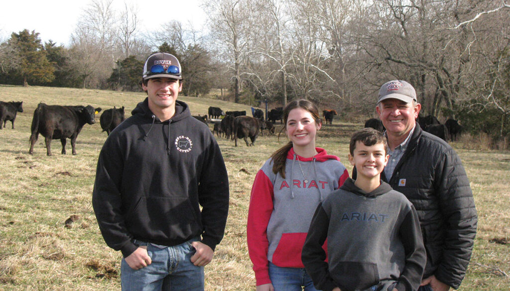Boyce-Dill Cattle incorporates two generations. Pictured, from left, are Jackson Dill, Ellie Dill, Brody Meadows and Brent Boyce. Photo by Brenda Brinkley. 