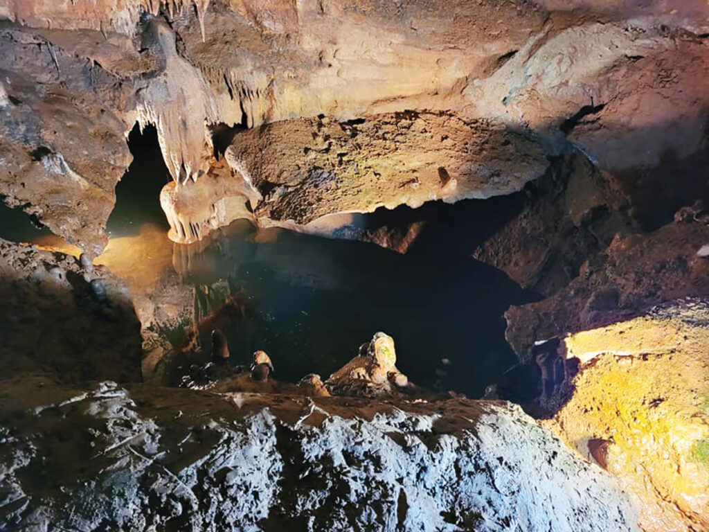 The two lakes in the cave are “bottomless.” In 1996, divers descended about 80 feet in the cave’s waters and found no bottom. Submitted Photo. 