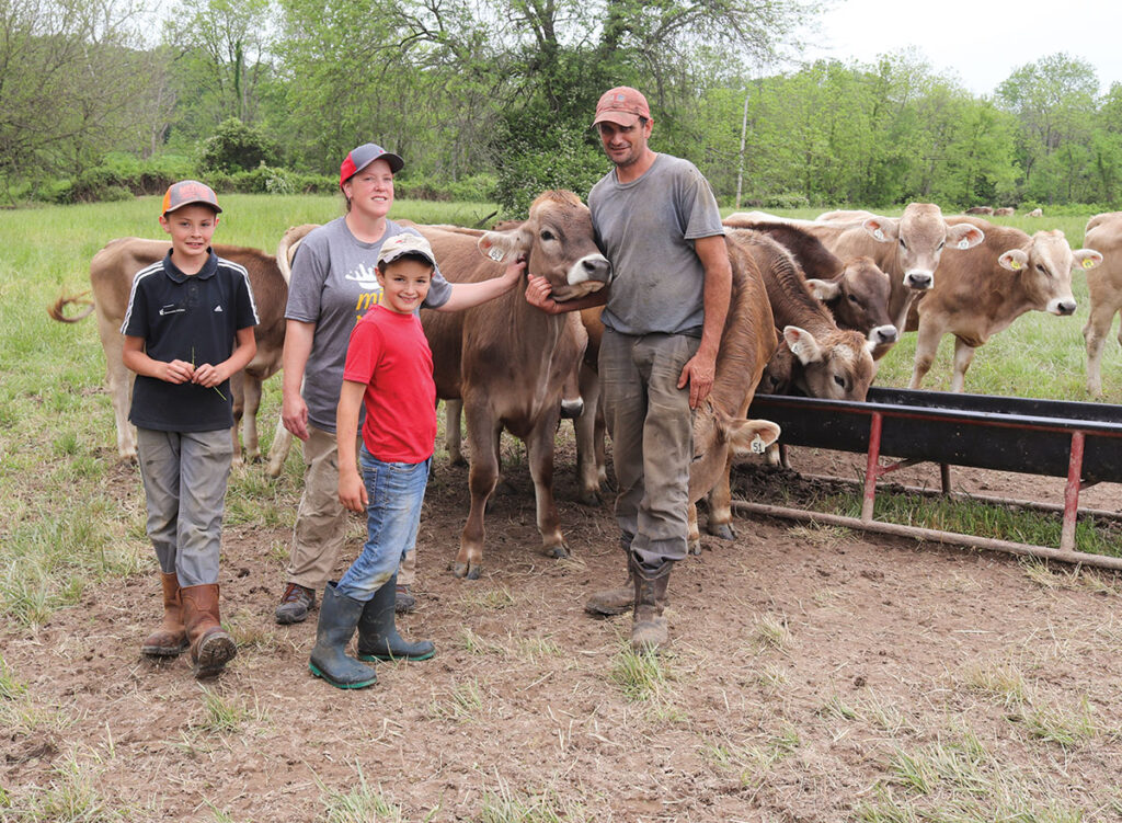 Emanuel, Lesley, Jacob and Josiah Roth operate a Brown Swiss dairy in Wright County, Mo. Photo by Julie Turner-Crawford. 